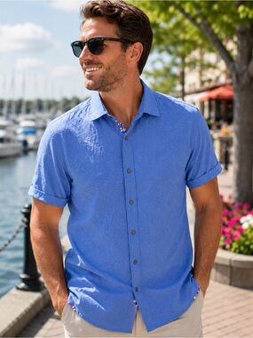 Robert Graham Men’s XL Blue Paisley Jacquard Short Sleeve Button Down Shirt